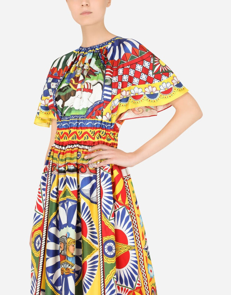 Calf-length dress in Carretto-print silk 4