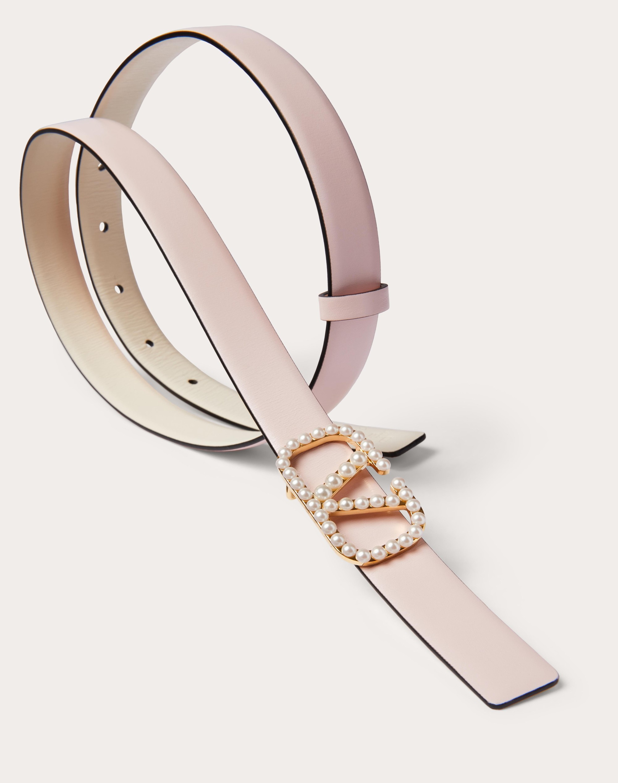 VLOGO SIGNATURE REVERSIBLE BELT IN SHINY CALFSKIN WITH PEARLS 20 MM - 2