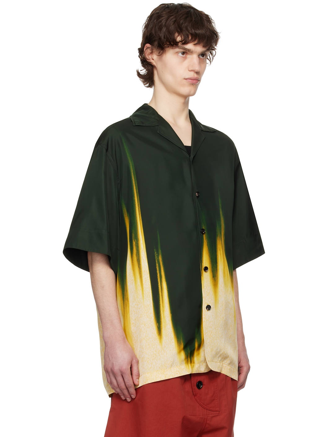 Green & Yellow Viscose Degrade Petal Print Shirt - 2