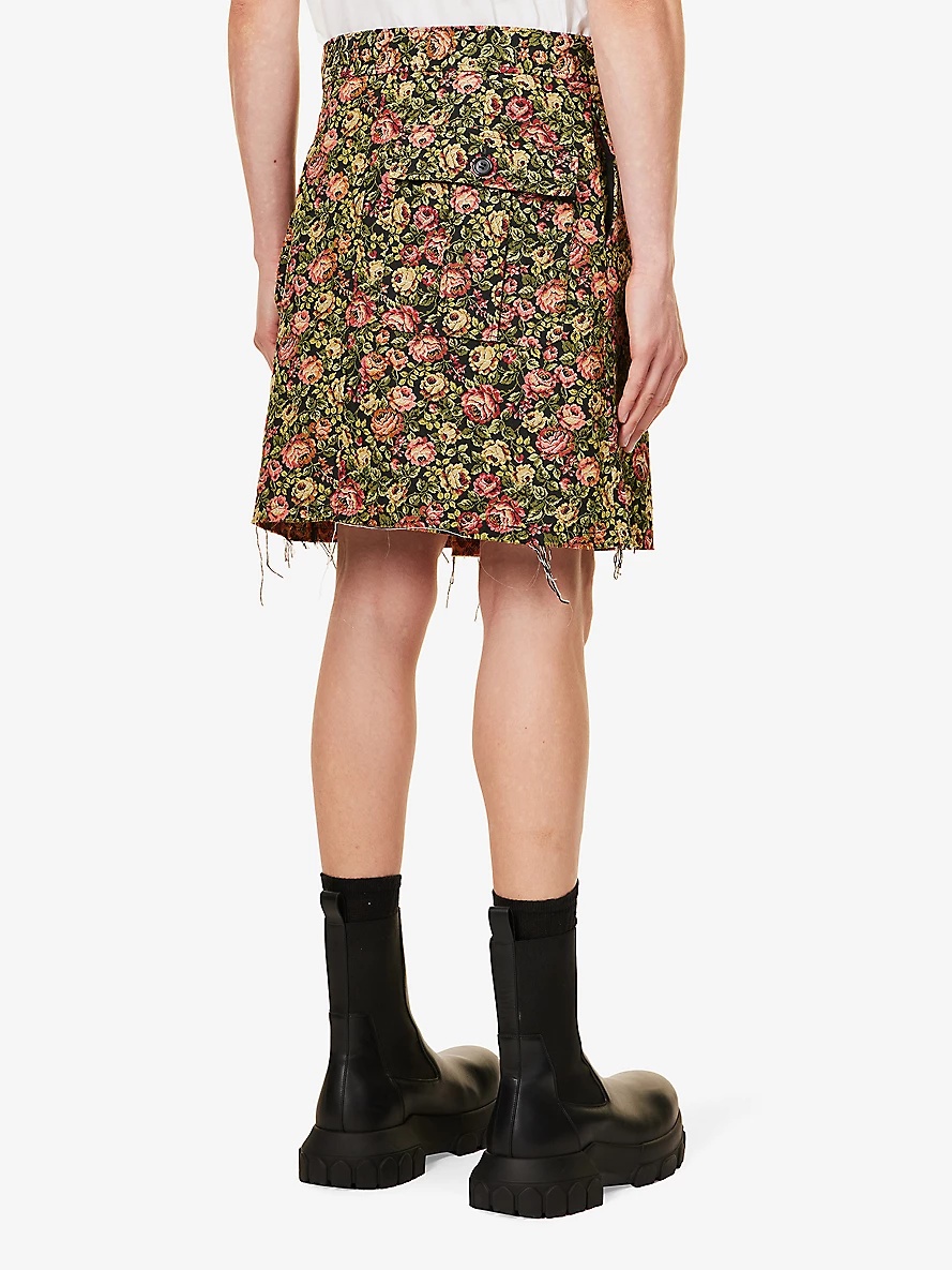 Floral-pattern jacquard-texture woven-blend mini skirt - 4