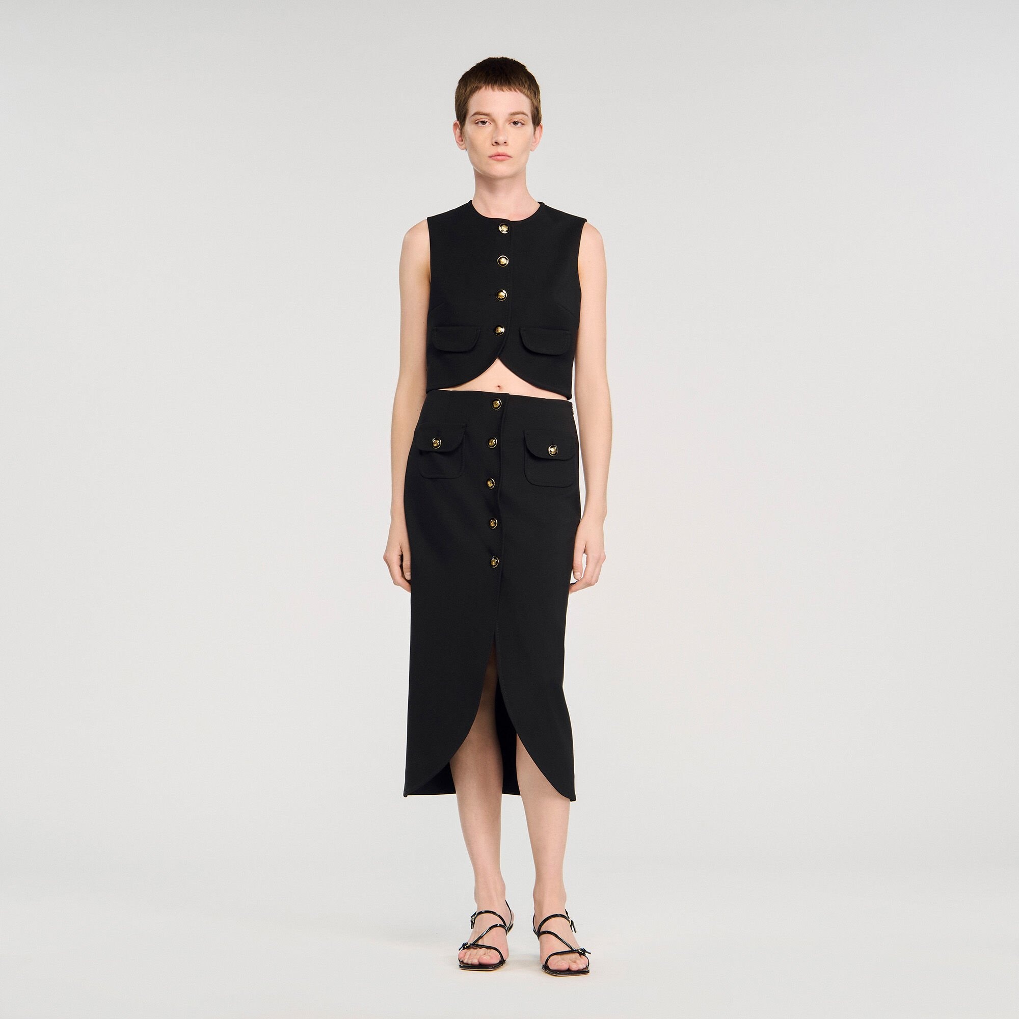 BUTTONED MIDI SKIRT - 1