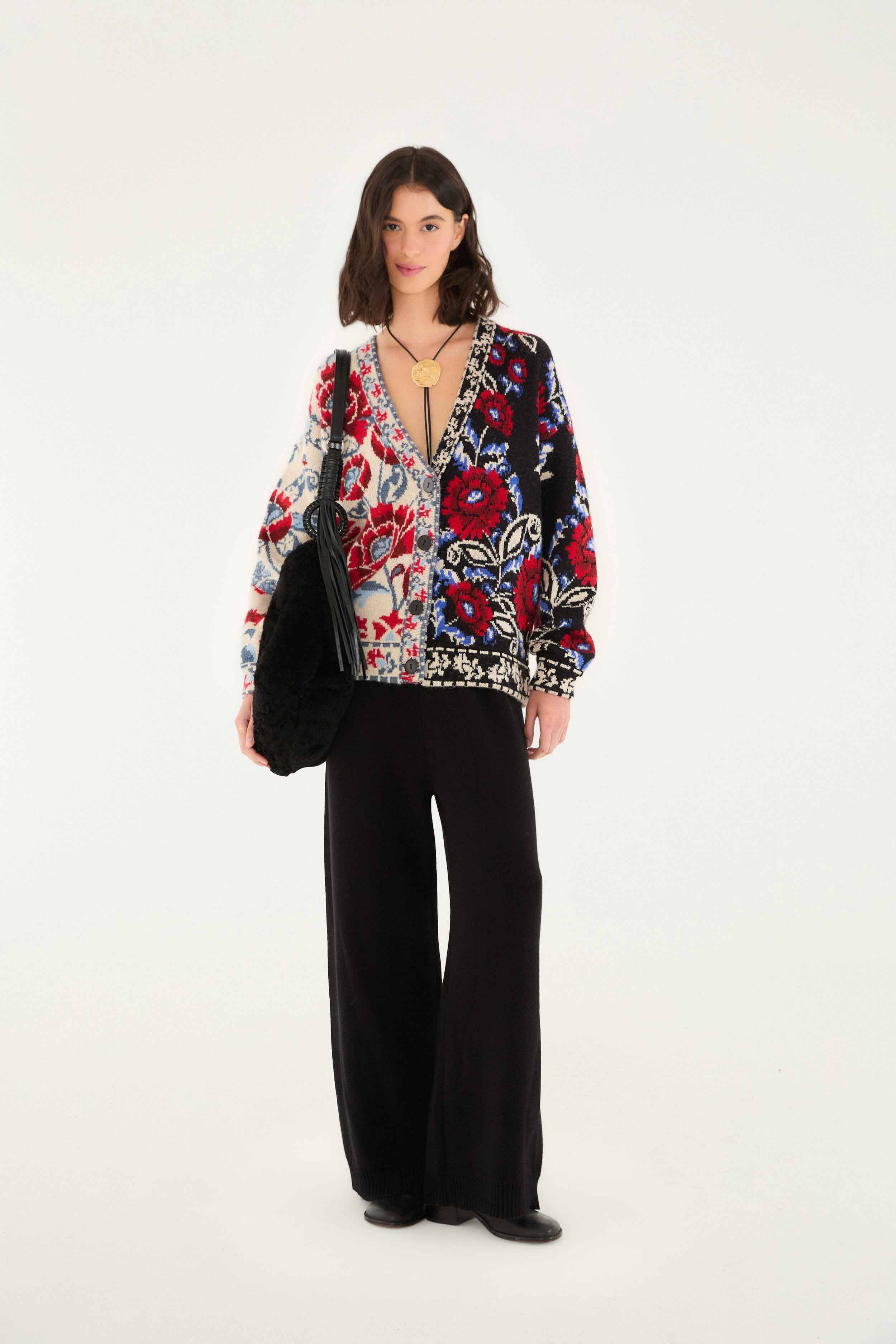 Black Mixed Valentina V Neck Knit Cardigan - 2