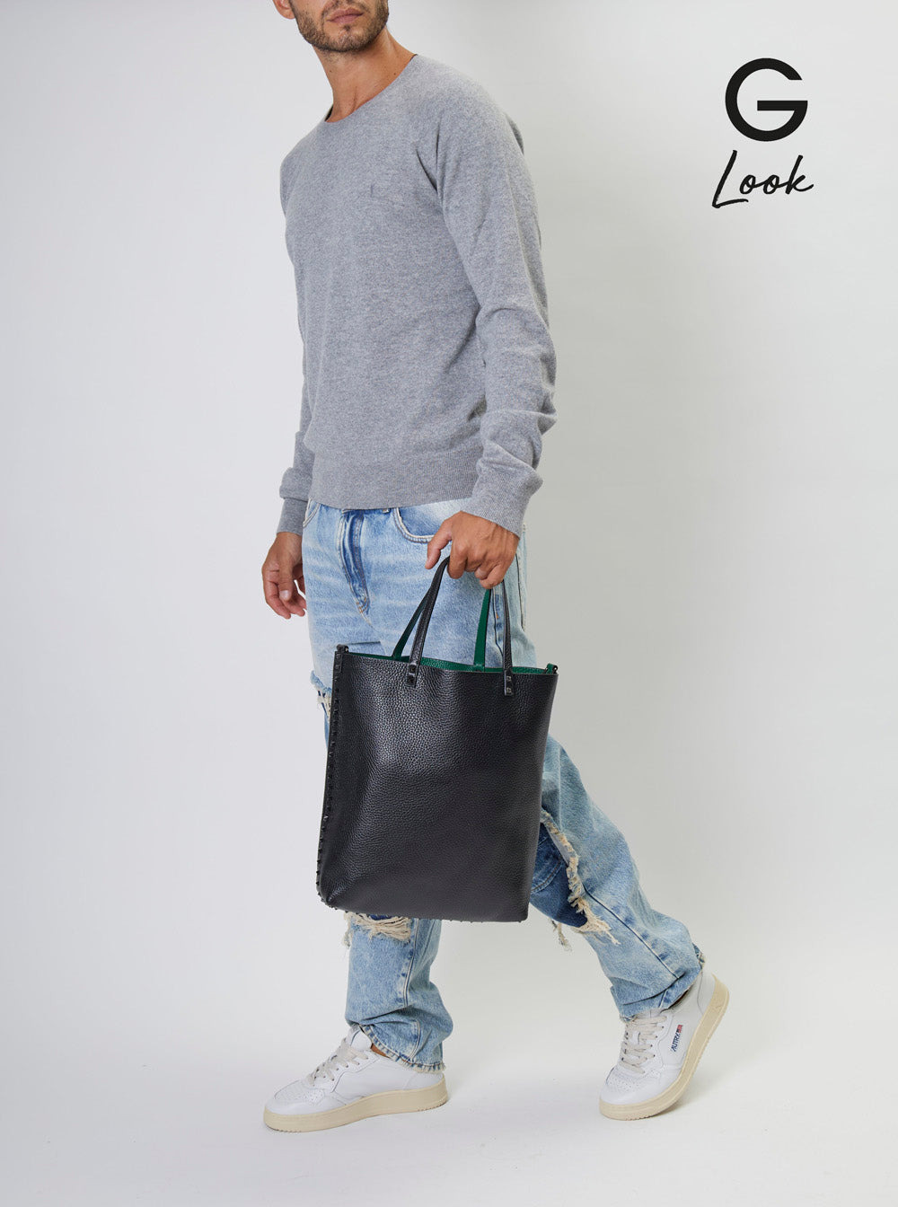 Valentino Garavani Men Black And Green Reversible Tote Bag With Studs In Grained Leather Man - 7
