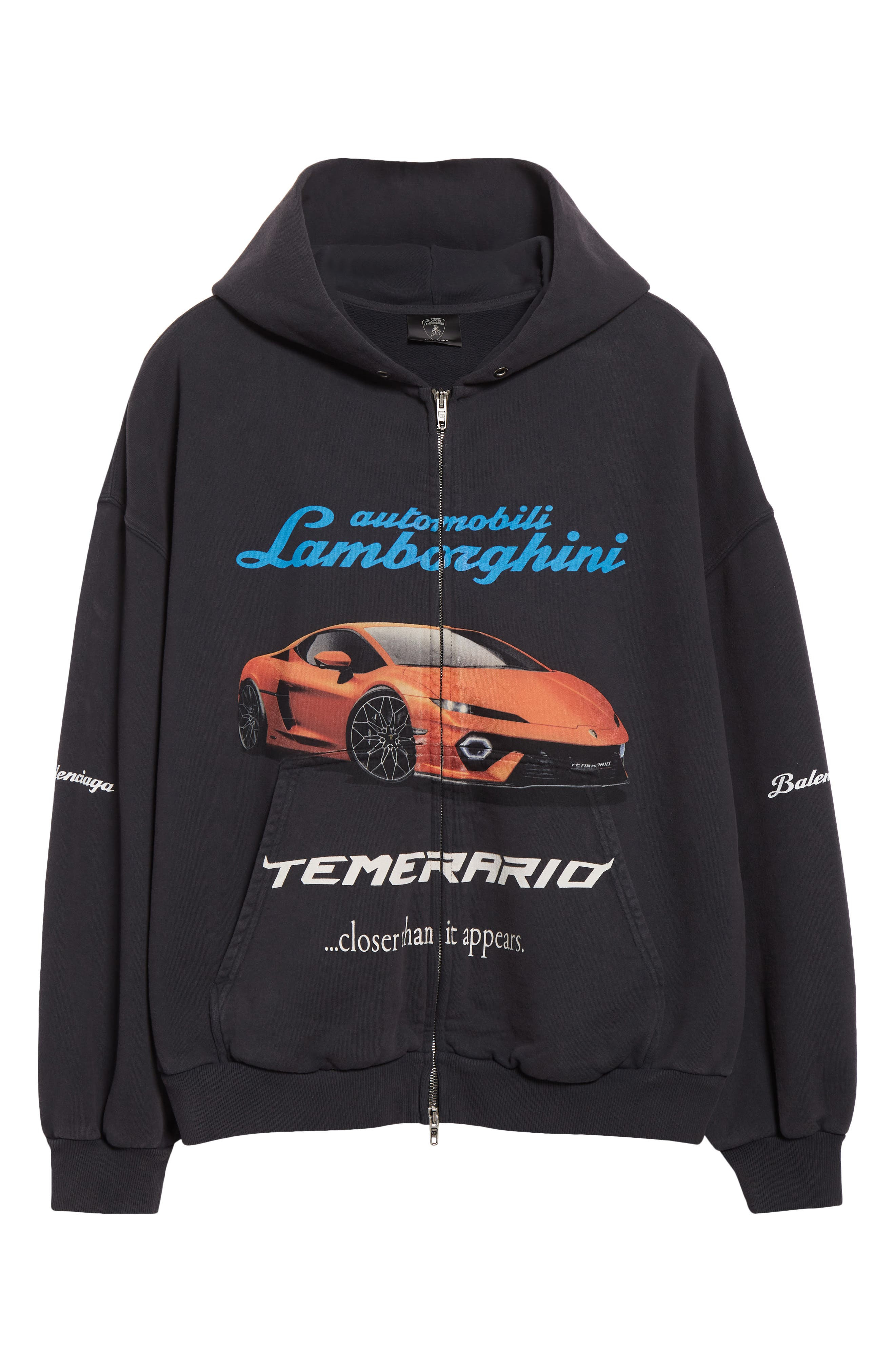 Balenciaga x Automobili Lamborghini Small Fit Full Zip Fleece Graphic Hoodie in 1041 Faded Washed Bl - 6