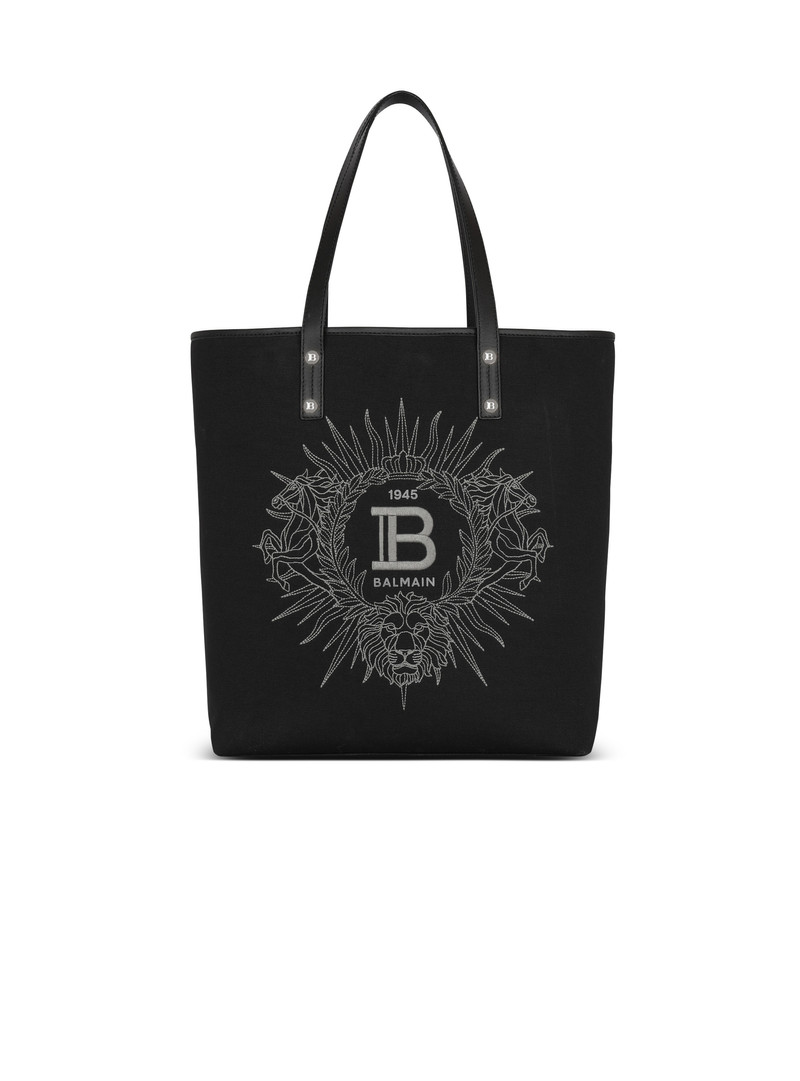 Balmain Varsity monogrammed canvas and leather tote bag - 1