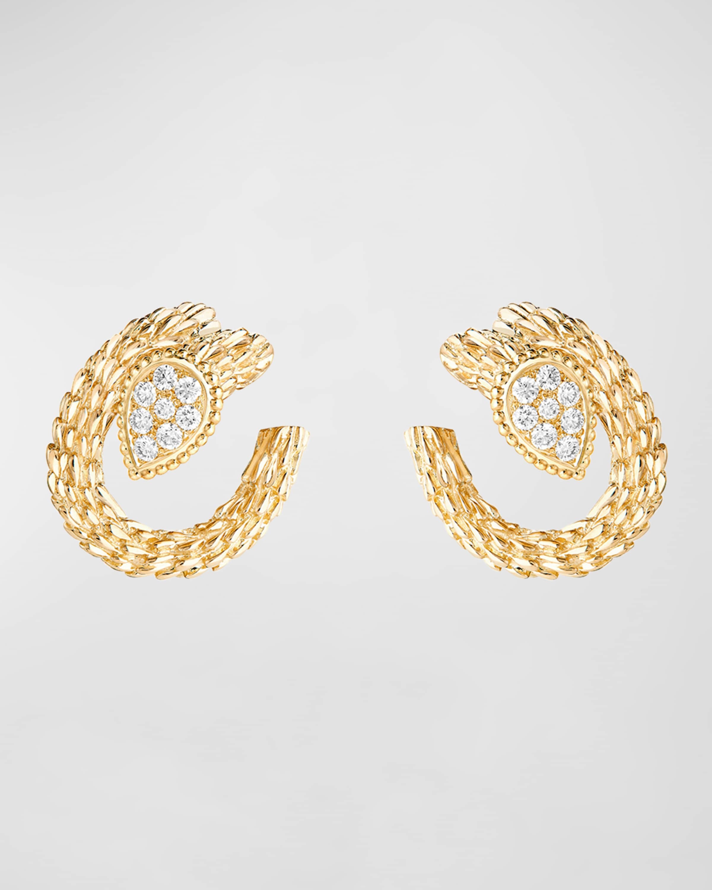 Yellow Gold Serpent Hoop Earrings - 1