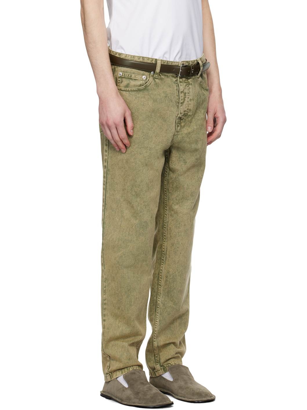 Green Cotton Tapered Fit Jeans - 2