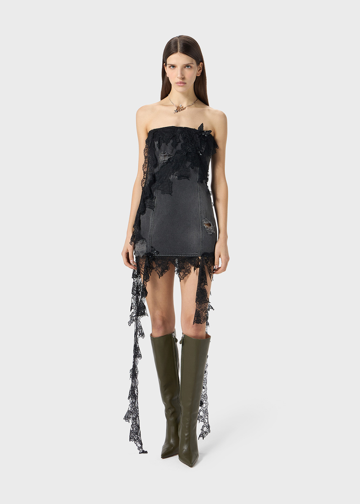 MINI DENIM DRESS WITH LACE - 2