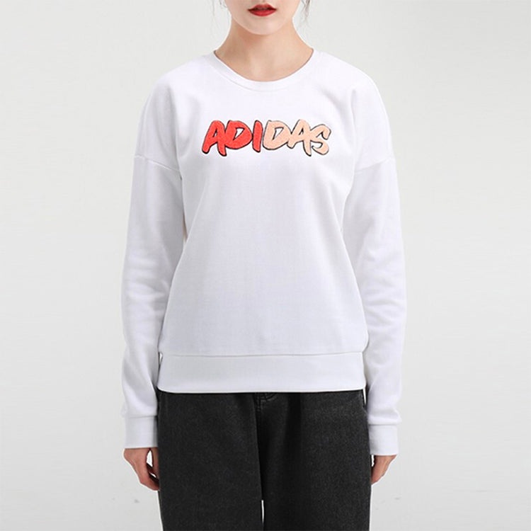 (WMNS) adidas Athleisure Casual Sports Round Neck Pullover White Hoodie GF0167 - 3