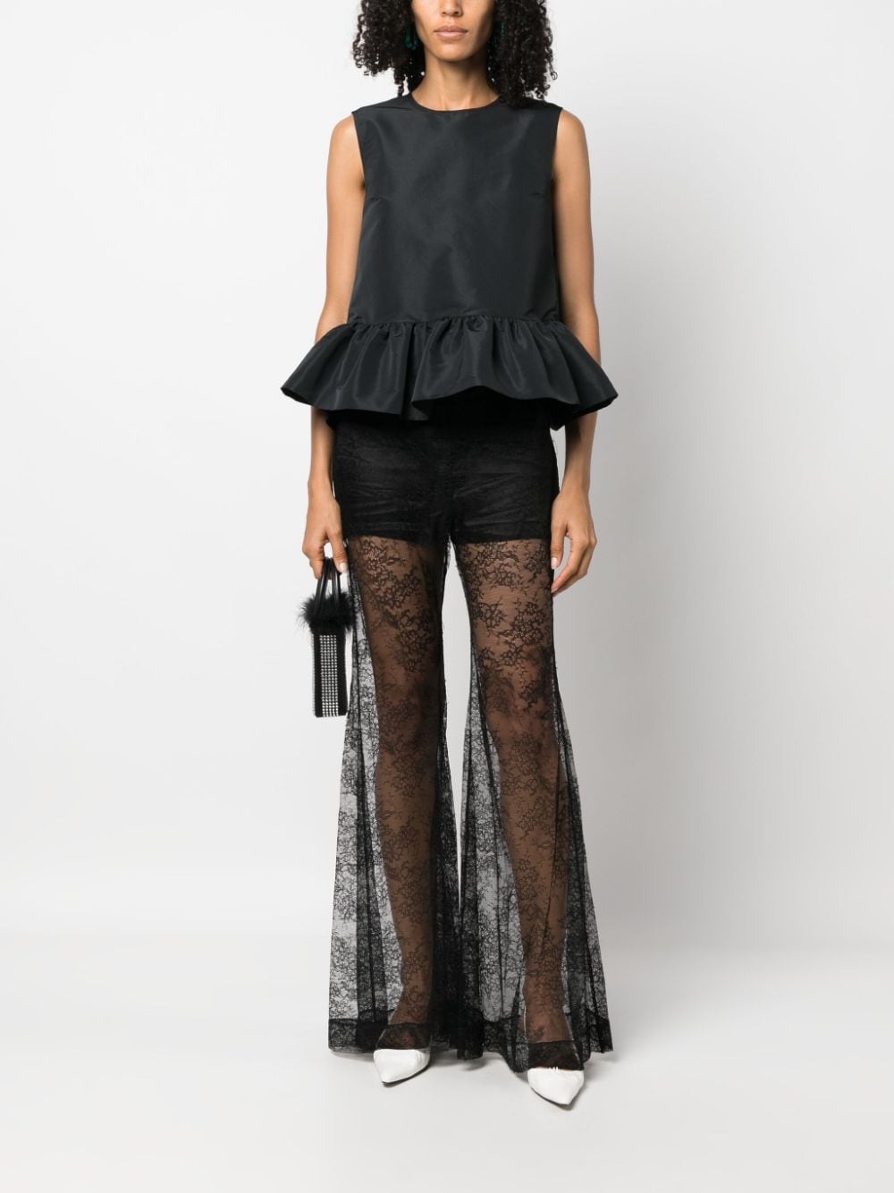 lace sheer wide-leg trousers - 2