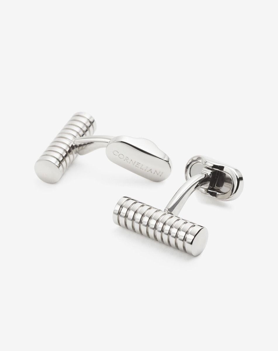Steel-coloured brass cylinder cufflinks - 2