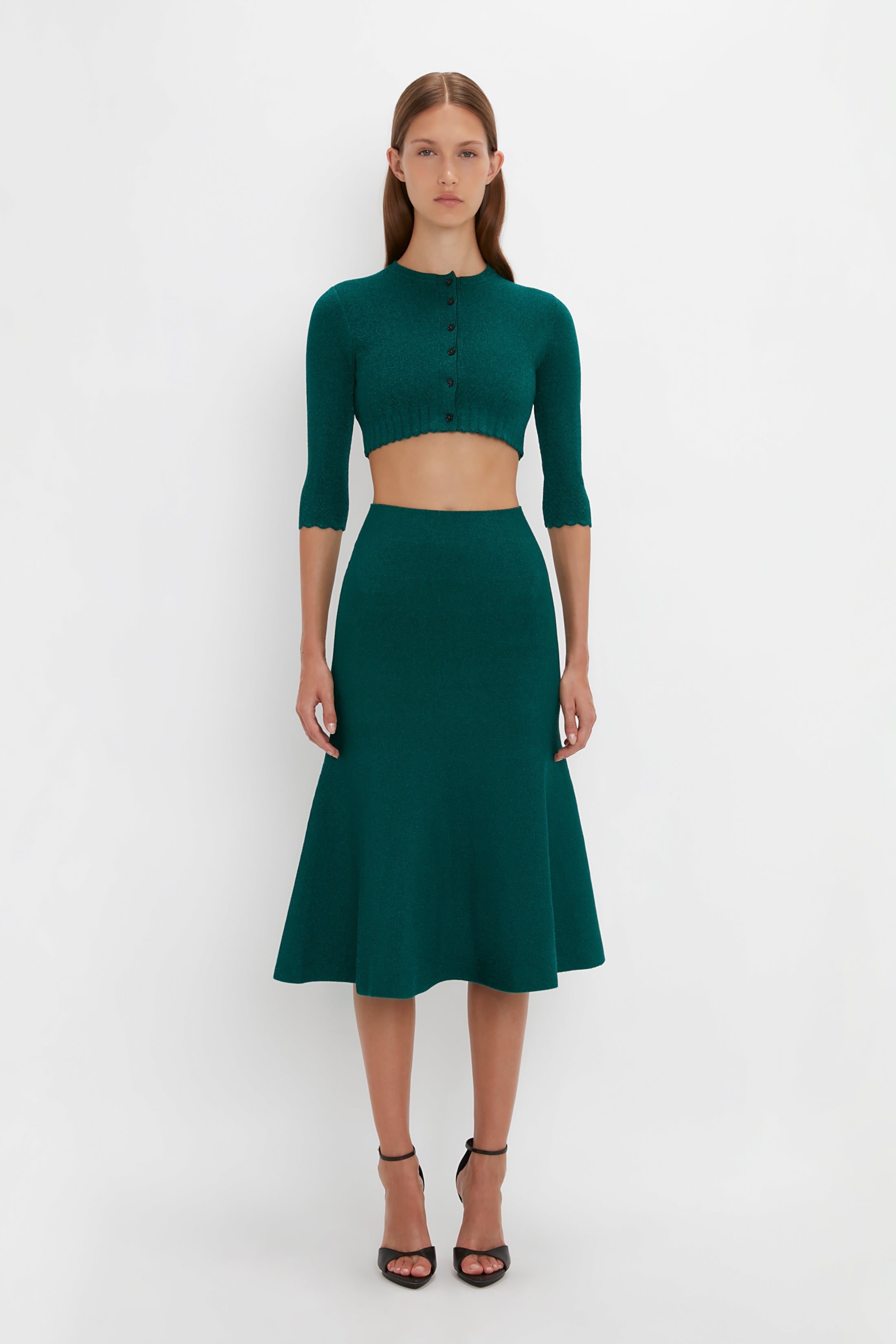 VB Body Cropped Cardi In Lurex Green - 2