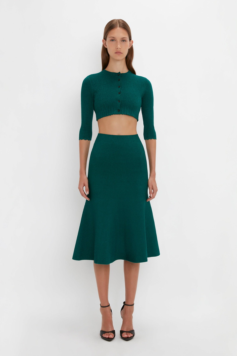 Victoria Beckham VB Body Cropped Cardi In Lurex Green outlook