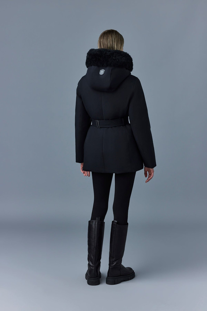 MACKAGE JENI 2-in-1 down parka with removable bib and sheepskin trim outlook