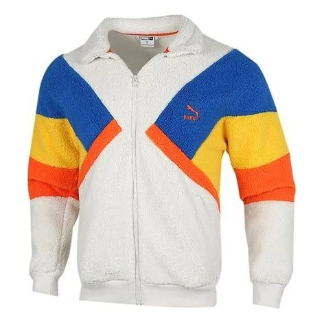 PUMA Retro Block Sherpa Stand Collar Colorblock lamb's wool Casual Jacket Gray 530808-05 - 1