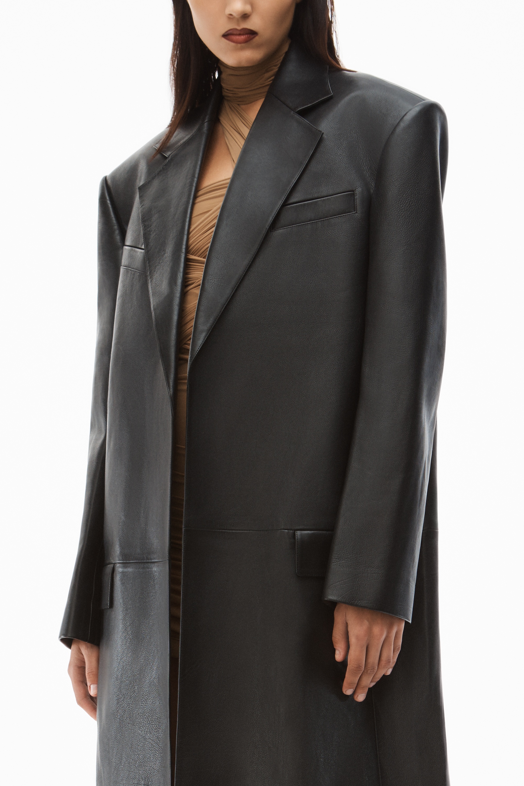 TAILORED BOXY COAT IN MOTO LEATHER - 3