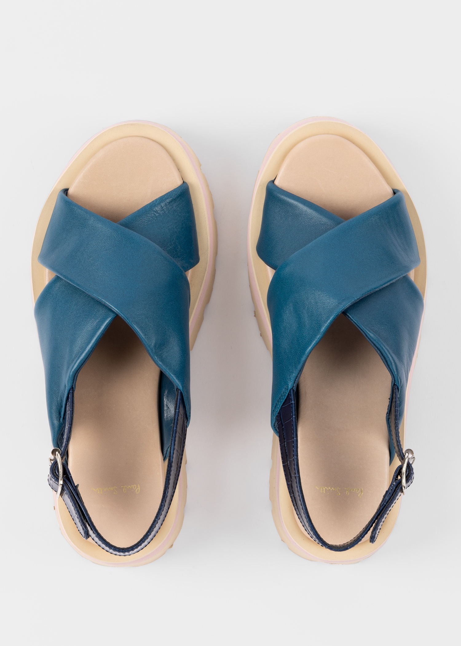 Women's Blue 'Logan' Leather Platform Sandals - 3