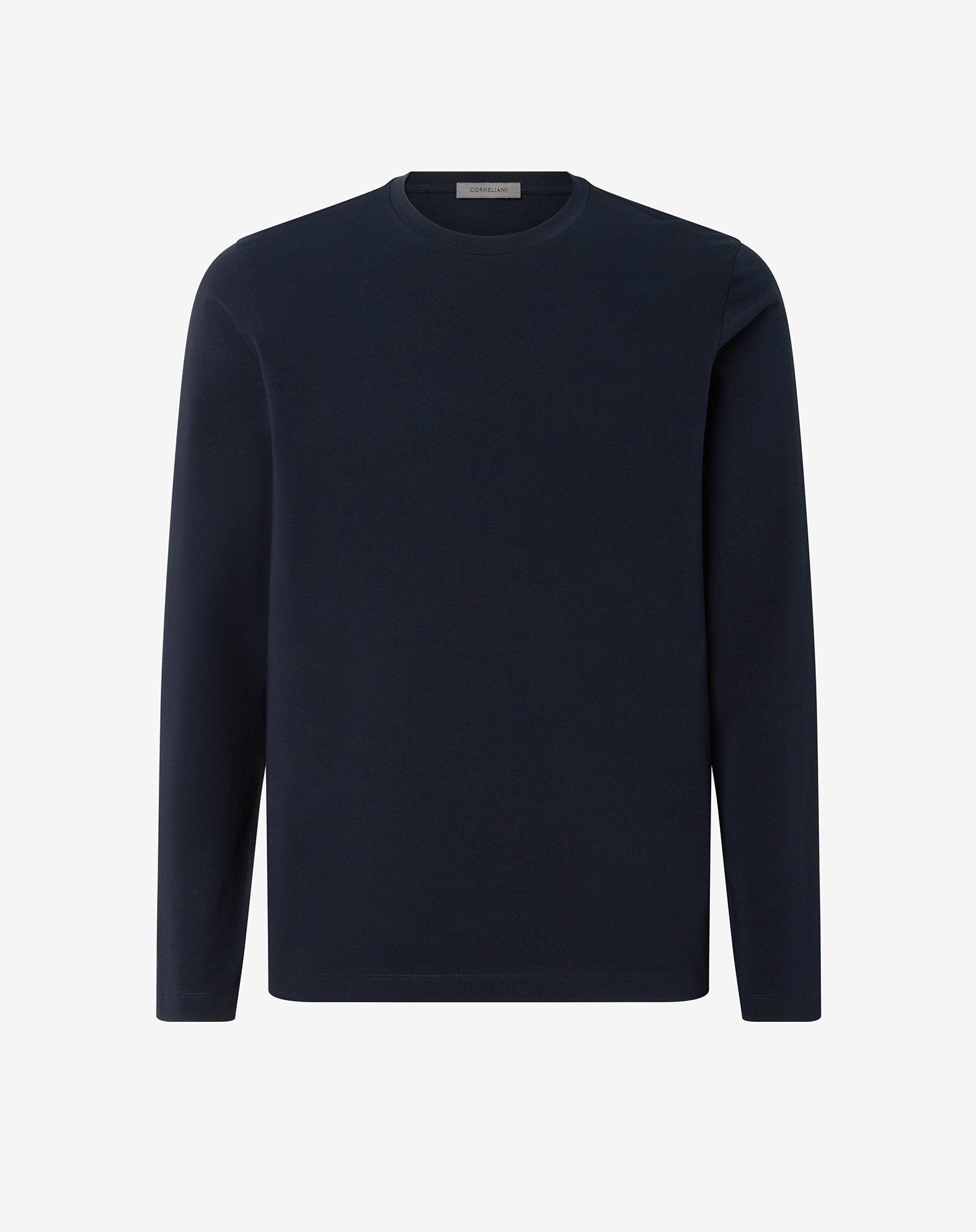 Navy blue crew neck stretch cotton t-shirt - 1
