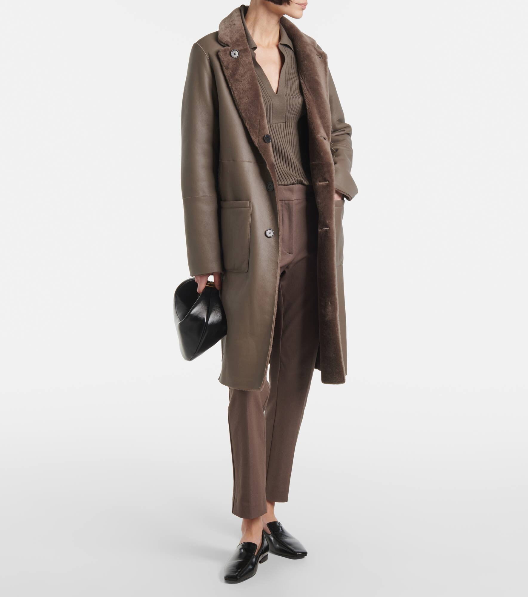 Reversible shearling and leather coat - 7