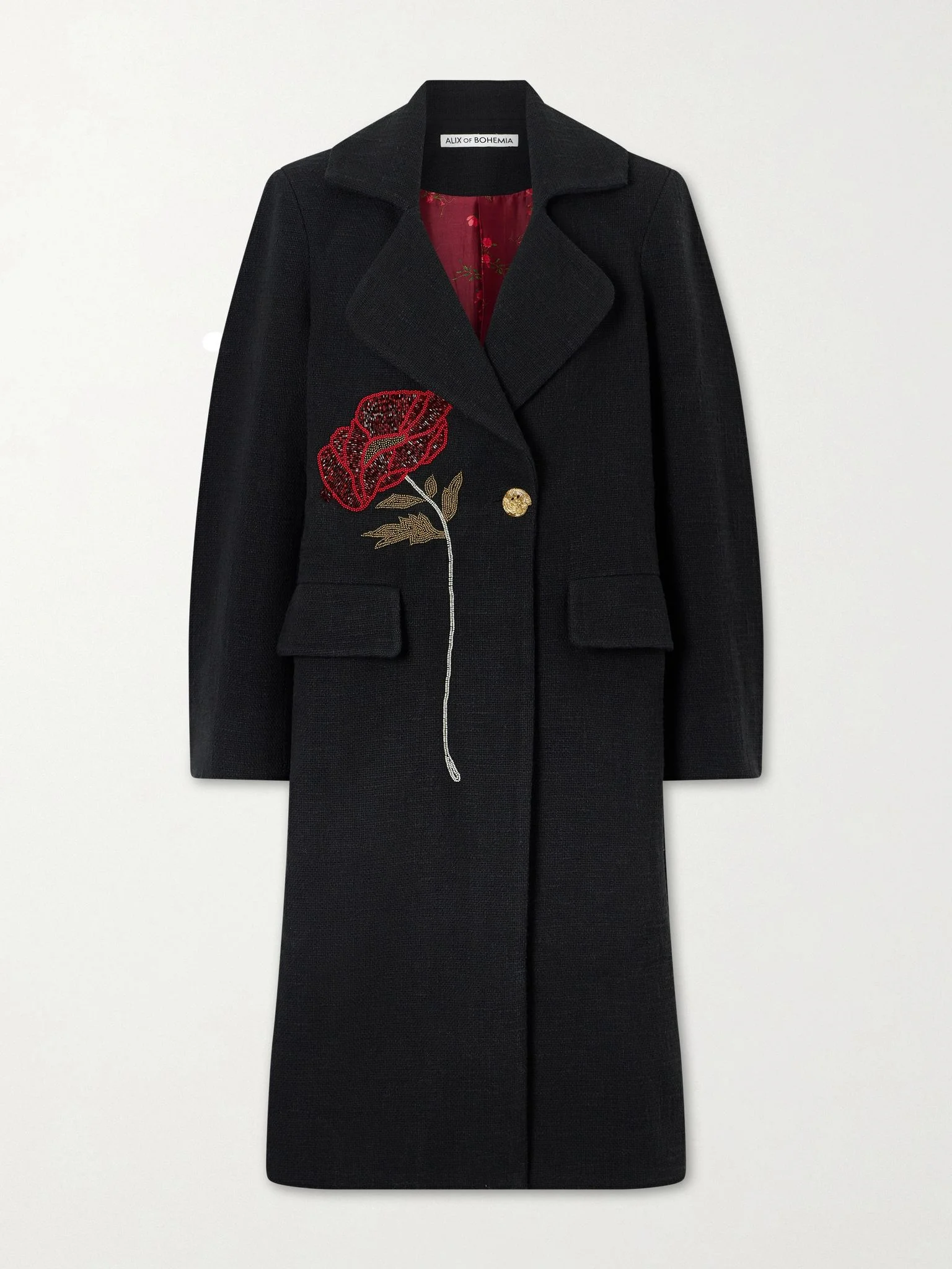 Petunia bead-embellished cotton-tweed coat Black - 1