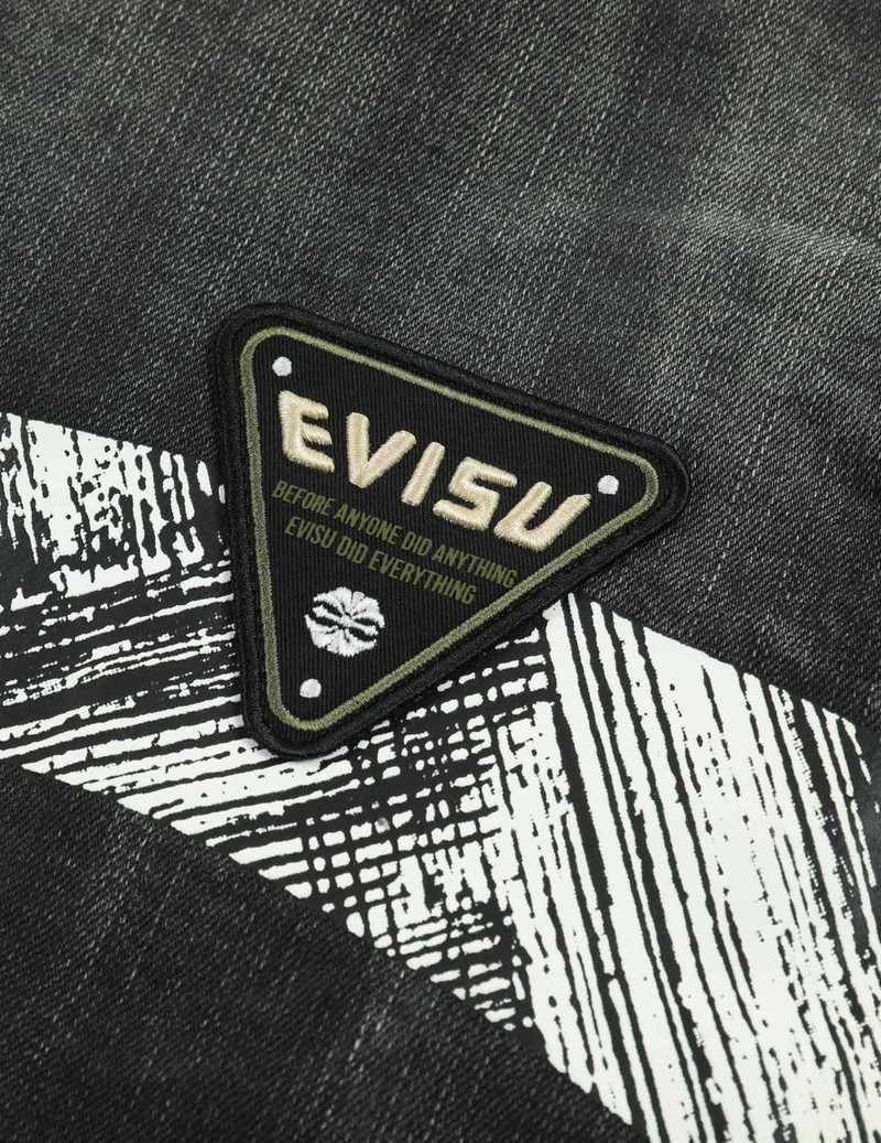 WASHED MULTIPLE BADGES AND BRUSHSTROKE DAICOCK PRINT RELAX FIT DENIM JACKET 10