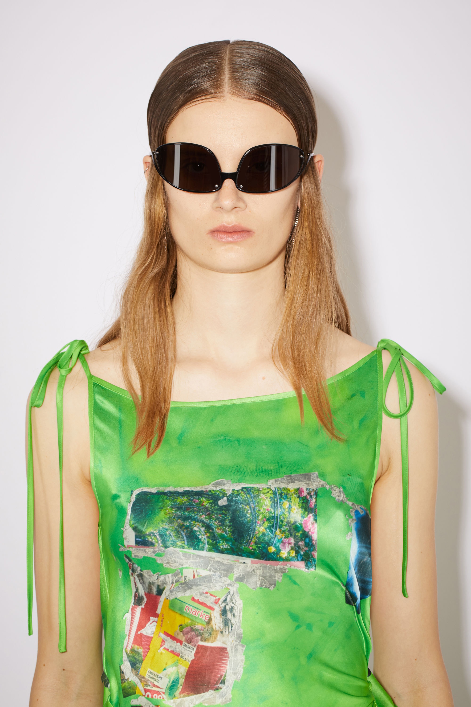 Digital print satin dress - Green/multi - 5