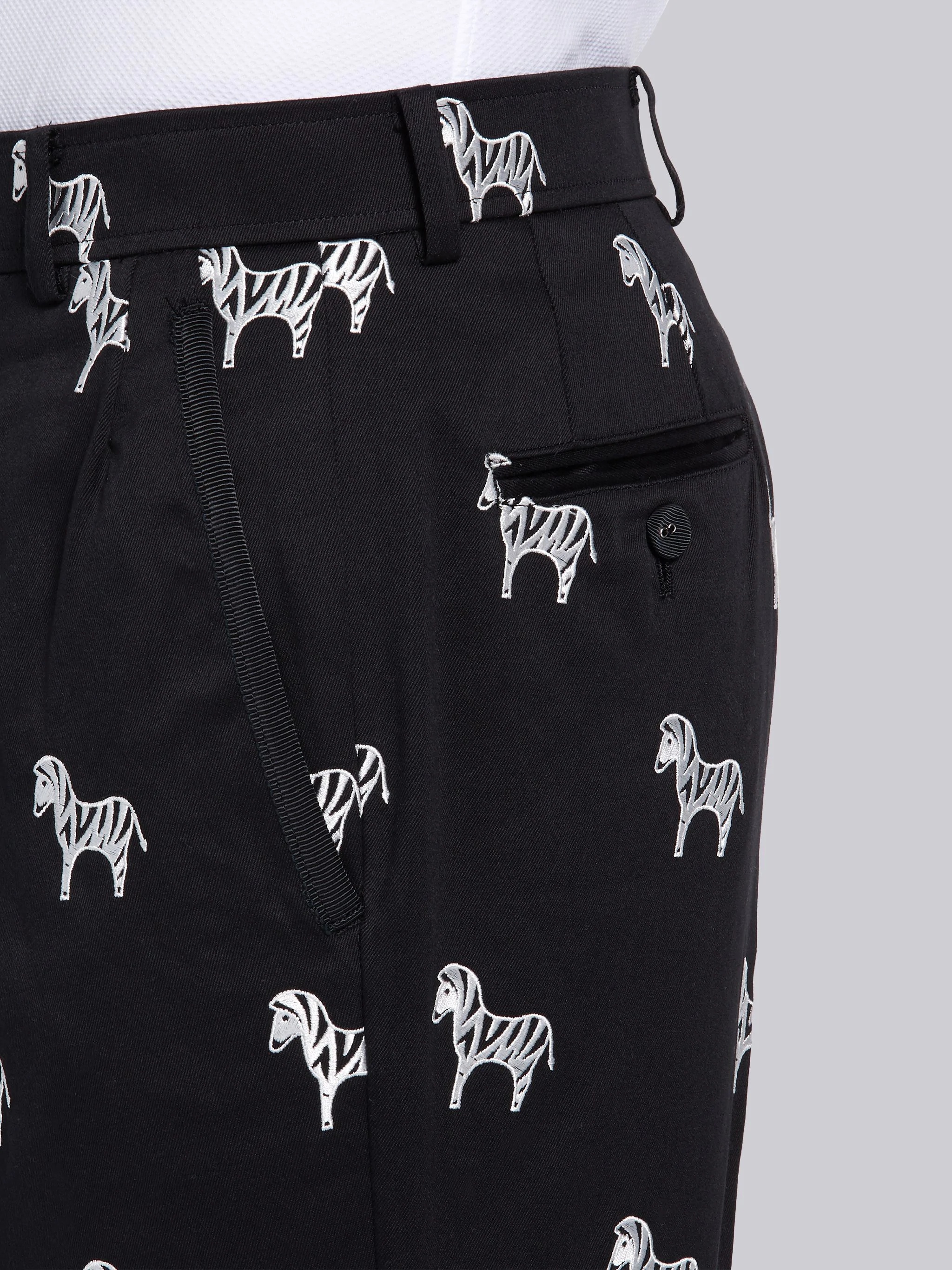 Black Cotton Twill Zebra Icon Embroidered Chino Trouser - 5