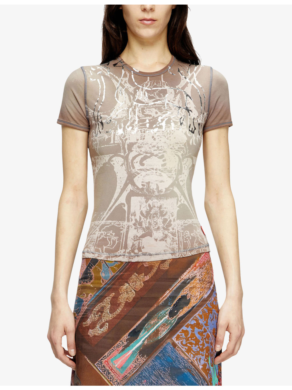 T-Uncuties-Long-R6 Abstract-Print Stretch-Cotton Jersey T-Shirt - 3