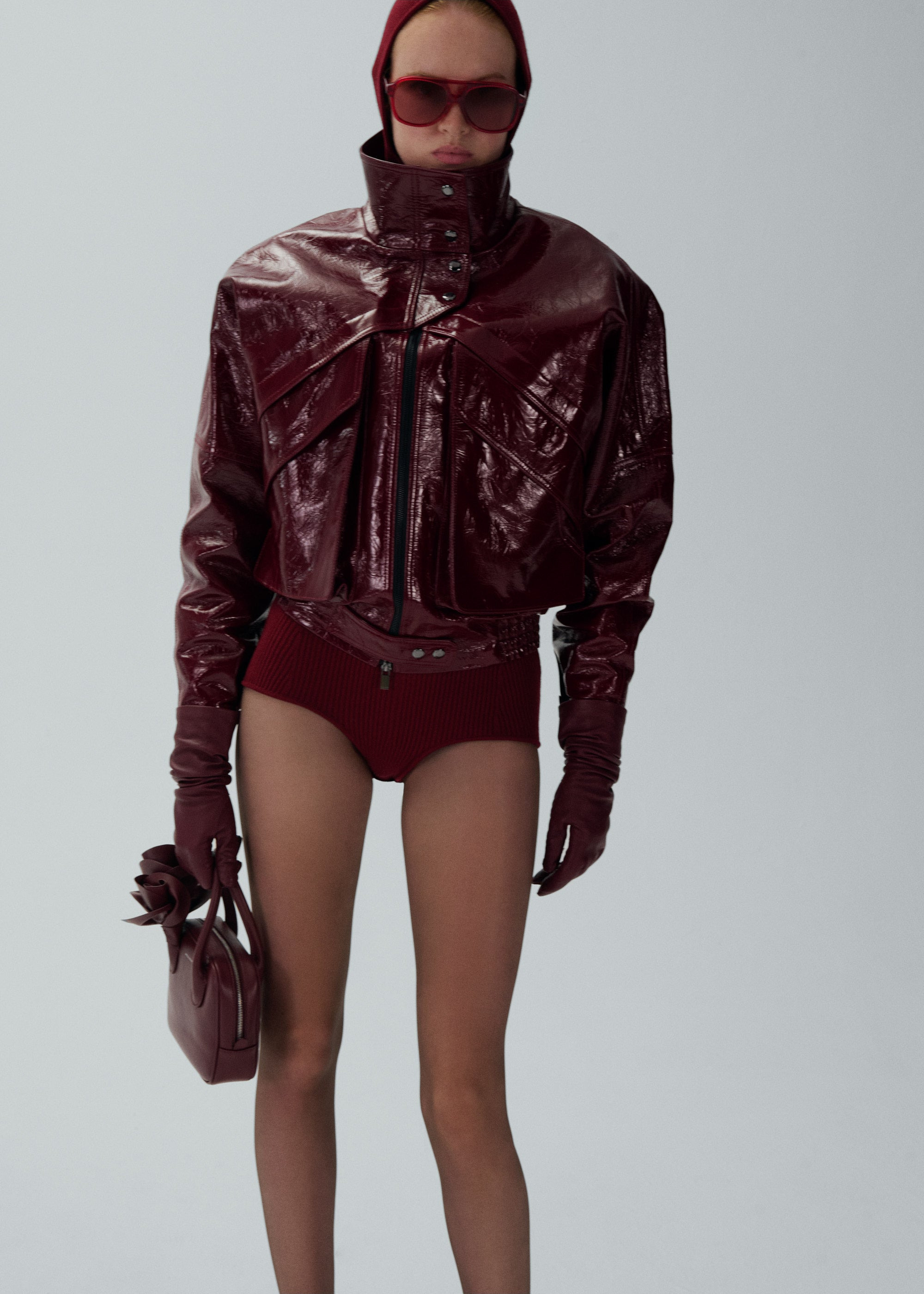 Vintage patent leather bomber jacket in bordeaux - 5