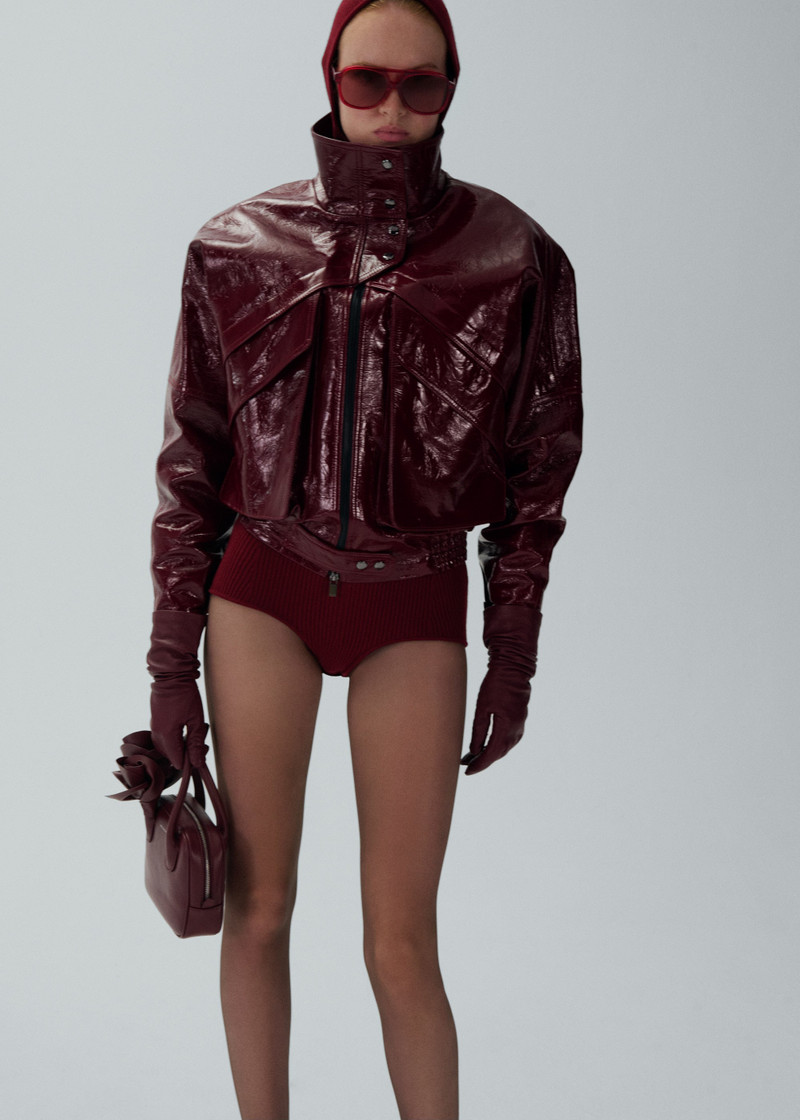 Vintage patent leather bomber jacket in bordeaux 5