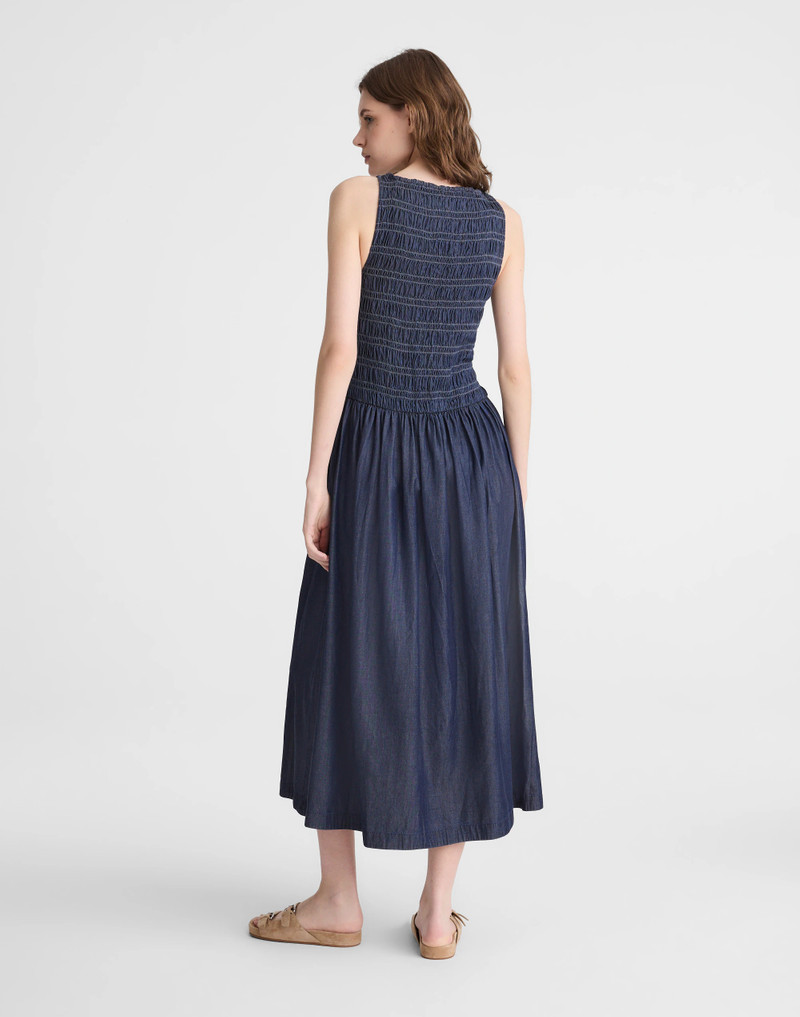 Madewell Denim Smocked Boatneck Midi Dress outlook