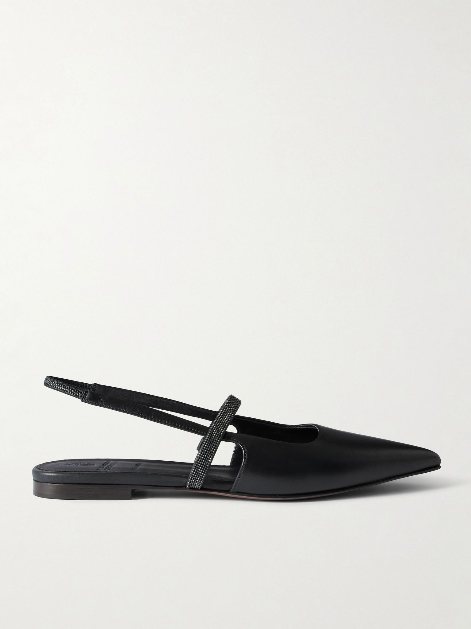 Embellished cutout leather slingback ballet flats Black - 1