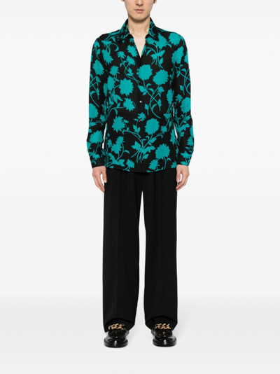 VERSACE Floral Silhouette-print silk shirt outlook