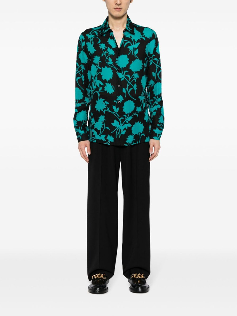 VERSACE Floral Silhouette-print silk shirt outlook