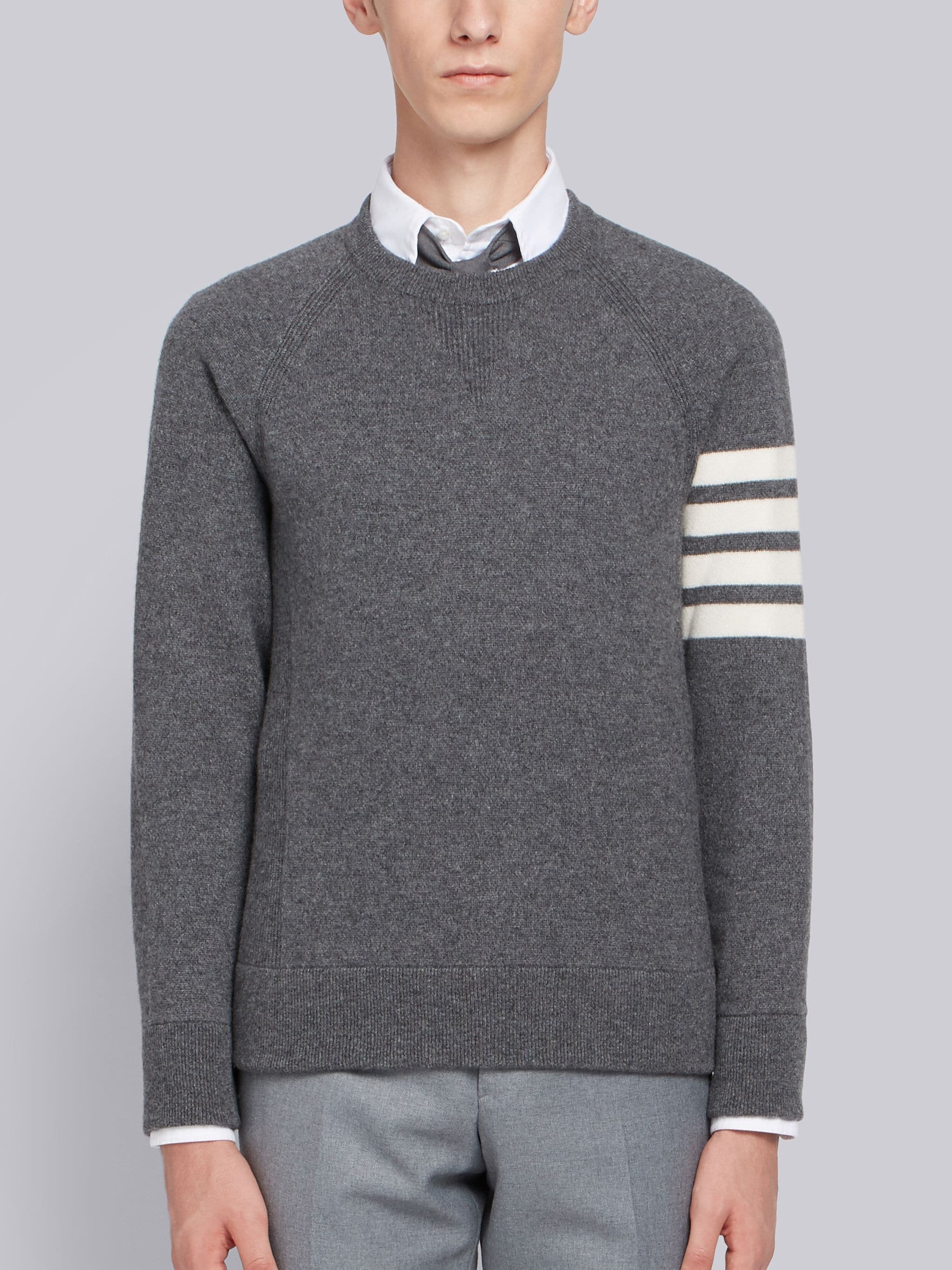 Medium Grey French Terry Cashmere 4-Bar Crewneck Pullover - 1