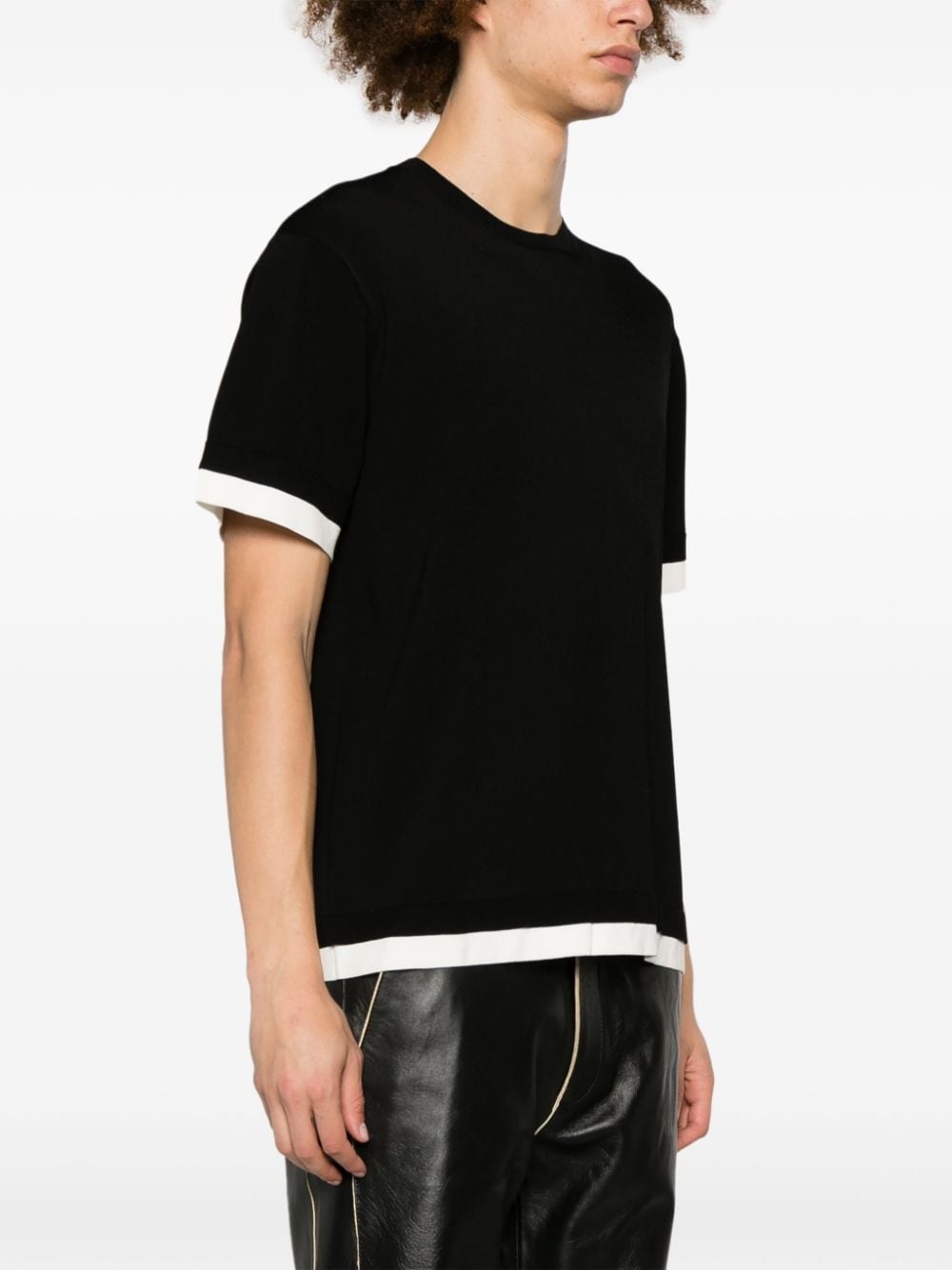 contrasting-trim ribbed-knit T-shirt - 3