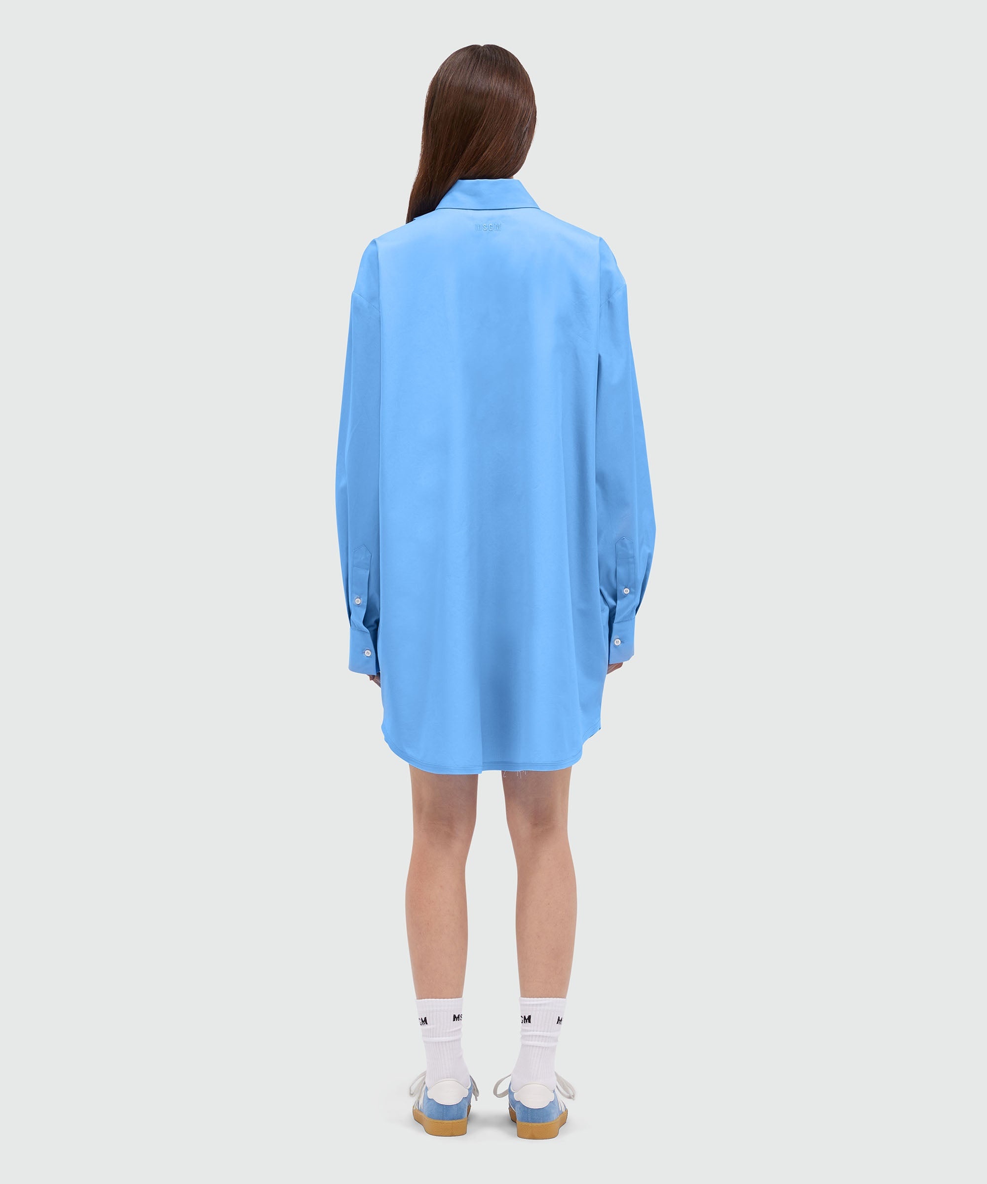 Light blue poplin shirt dress with ruffles - 3