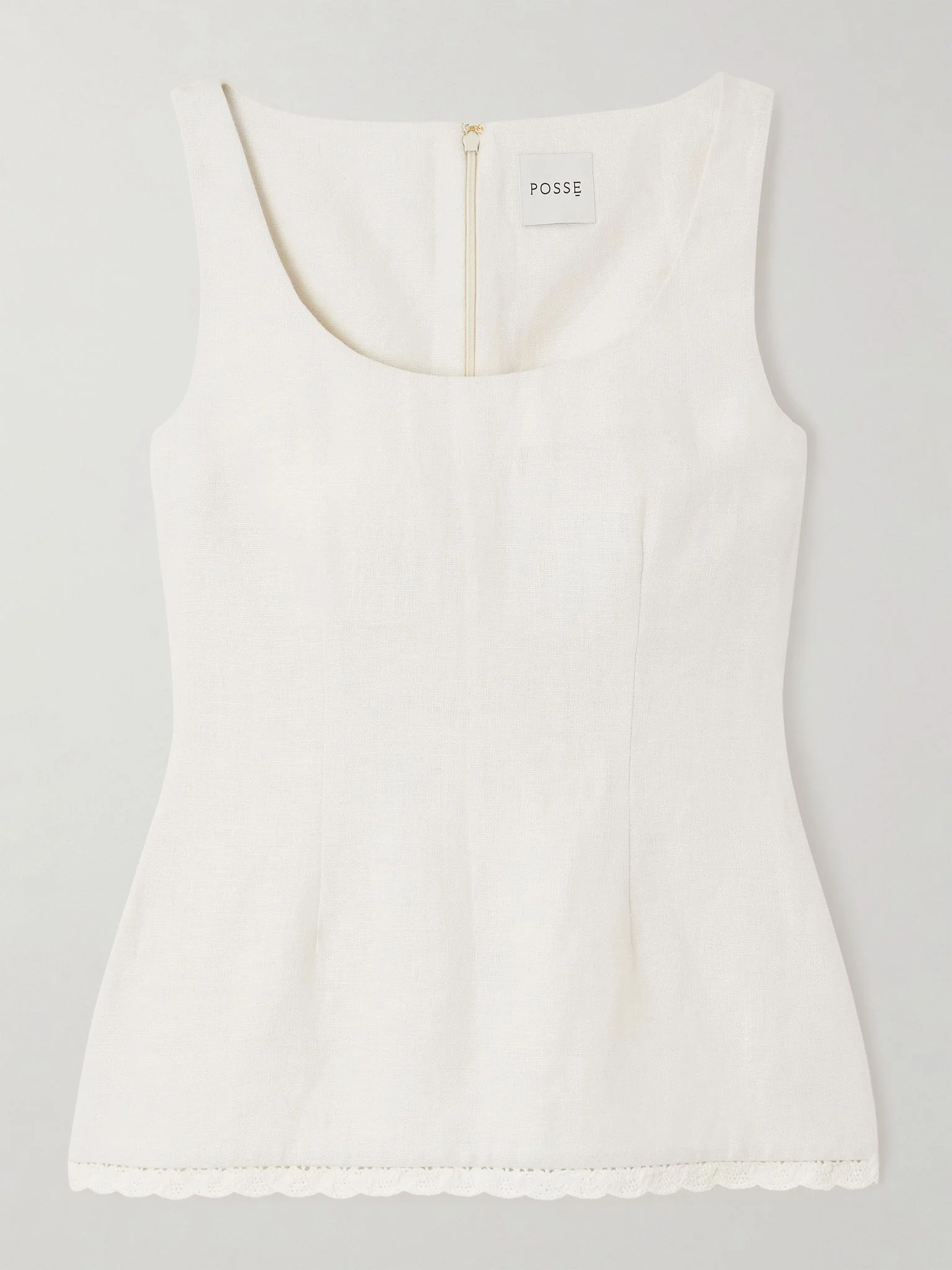 Effi crocheted lace-trimmed linen tank Cream - 1