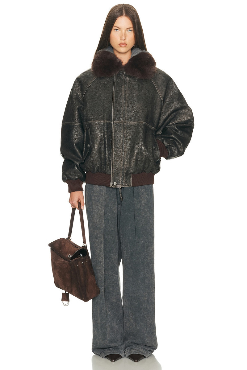 HELSA The Oversized Leather Bomber With Faux Fur Collar outlook