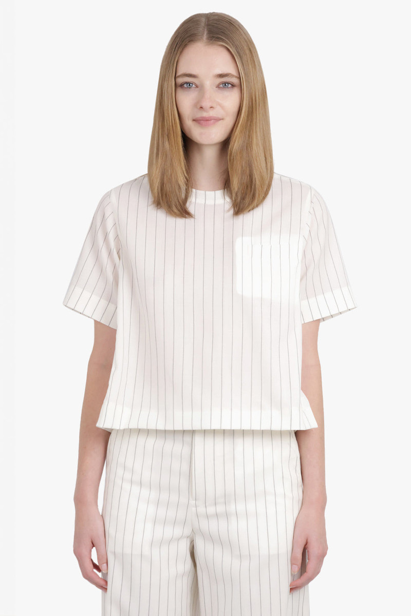 sacai CONTRAST S/S PULLOVER STRIPE TOP | OFF WHITE/BLACK outlook