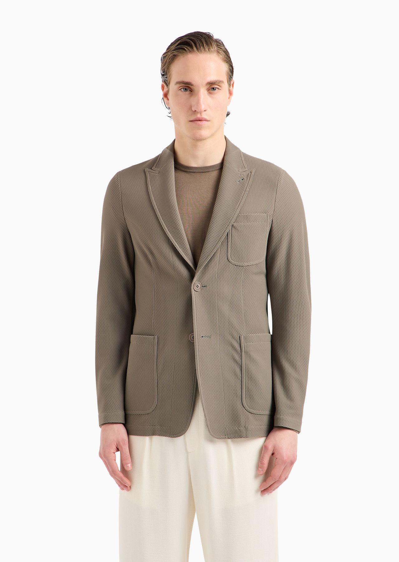 Single-breasted jacket in technical waffle fabric - 2