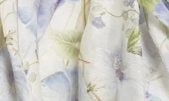 Natura Floral Asymmetric Strapless Linen & Silk Dress in Cream/Blue Floral - 7