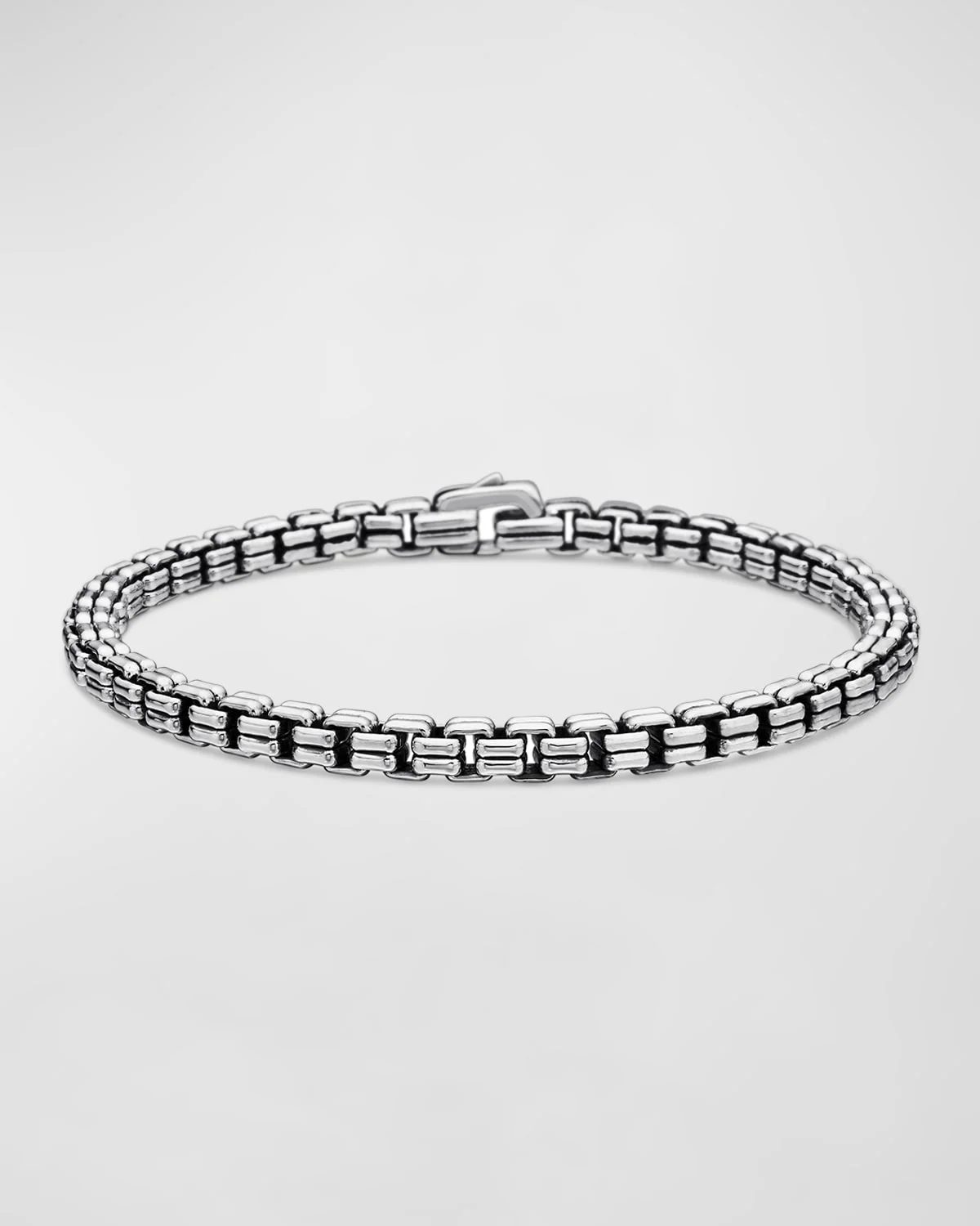 Men's Double Box Chain Bracelet in Silver, 4mm, Size L - 1