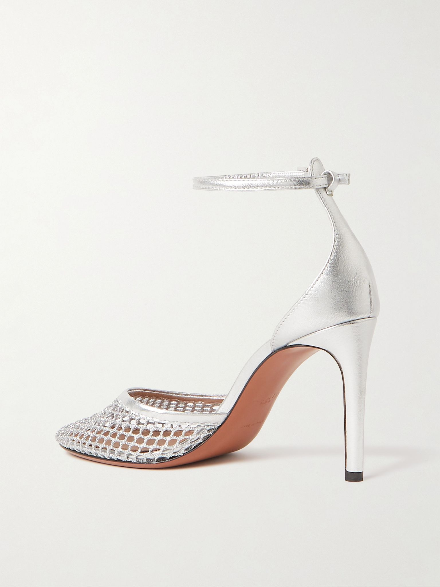 90 fishnet and metallic leather pumps Silver - 3