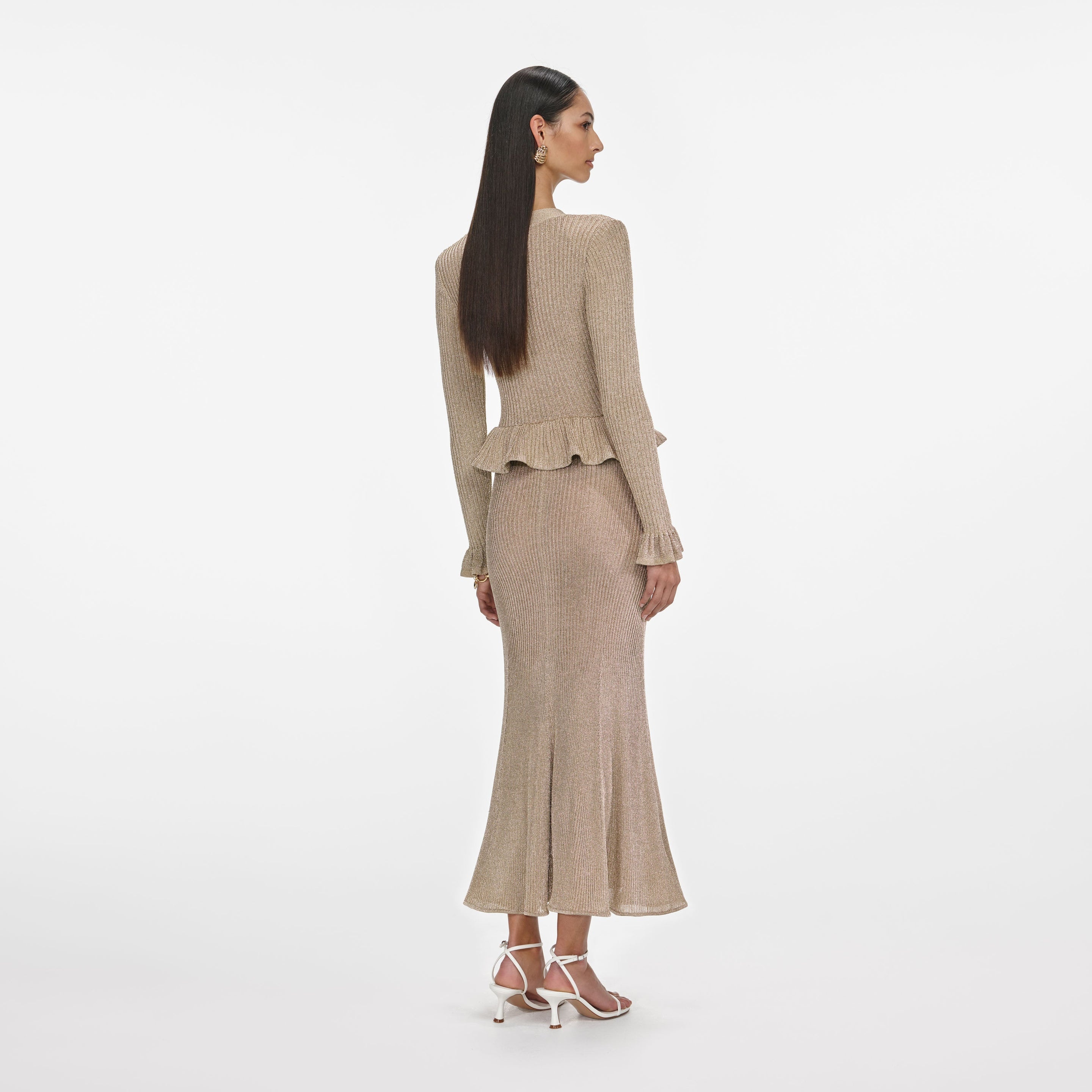 Gold Lurex Peplum Knit Midi Dress - 3