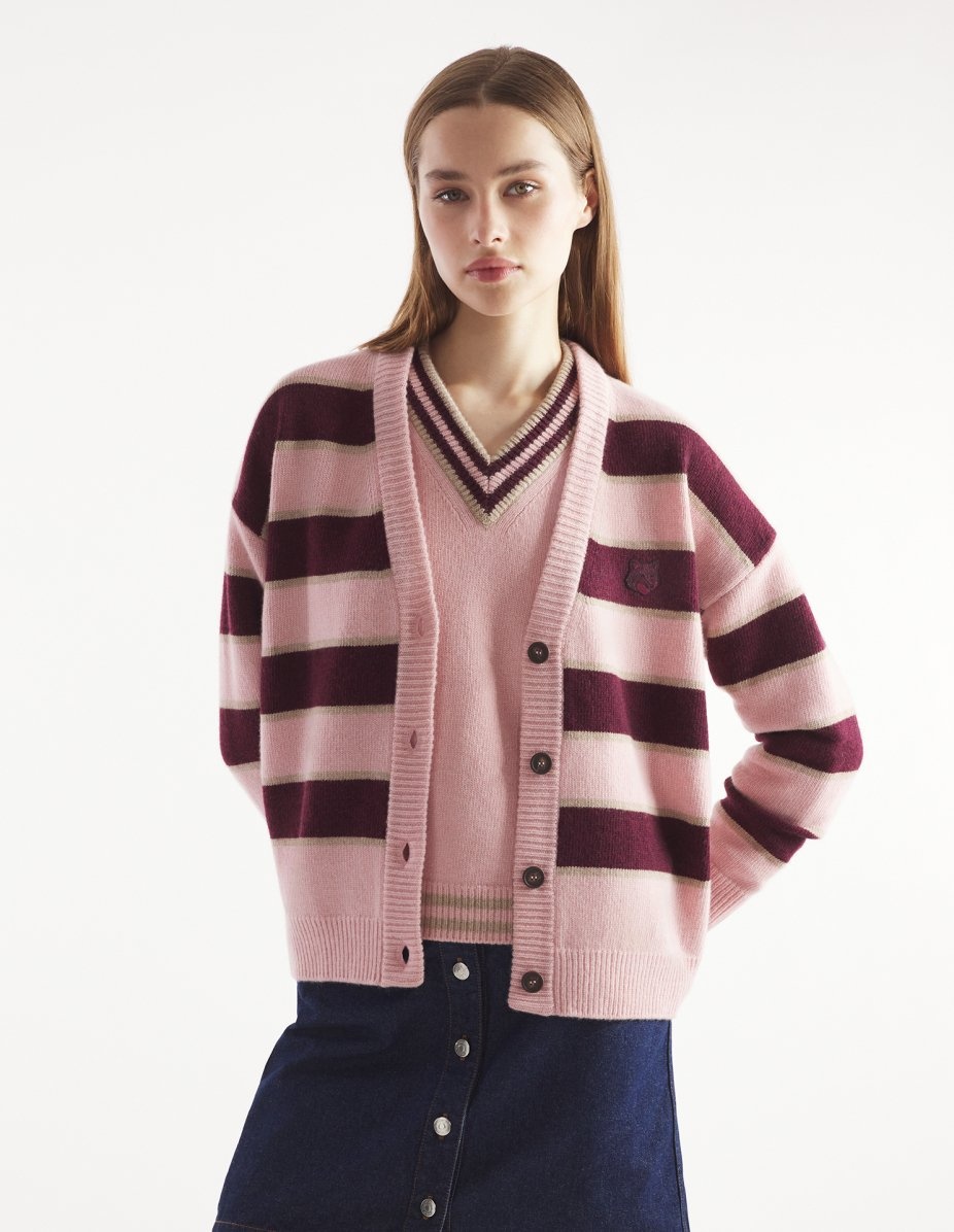 BOLD FOX HEAD PATCH STRIPED CARDIGAN - 3