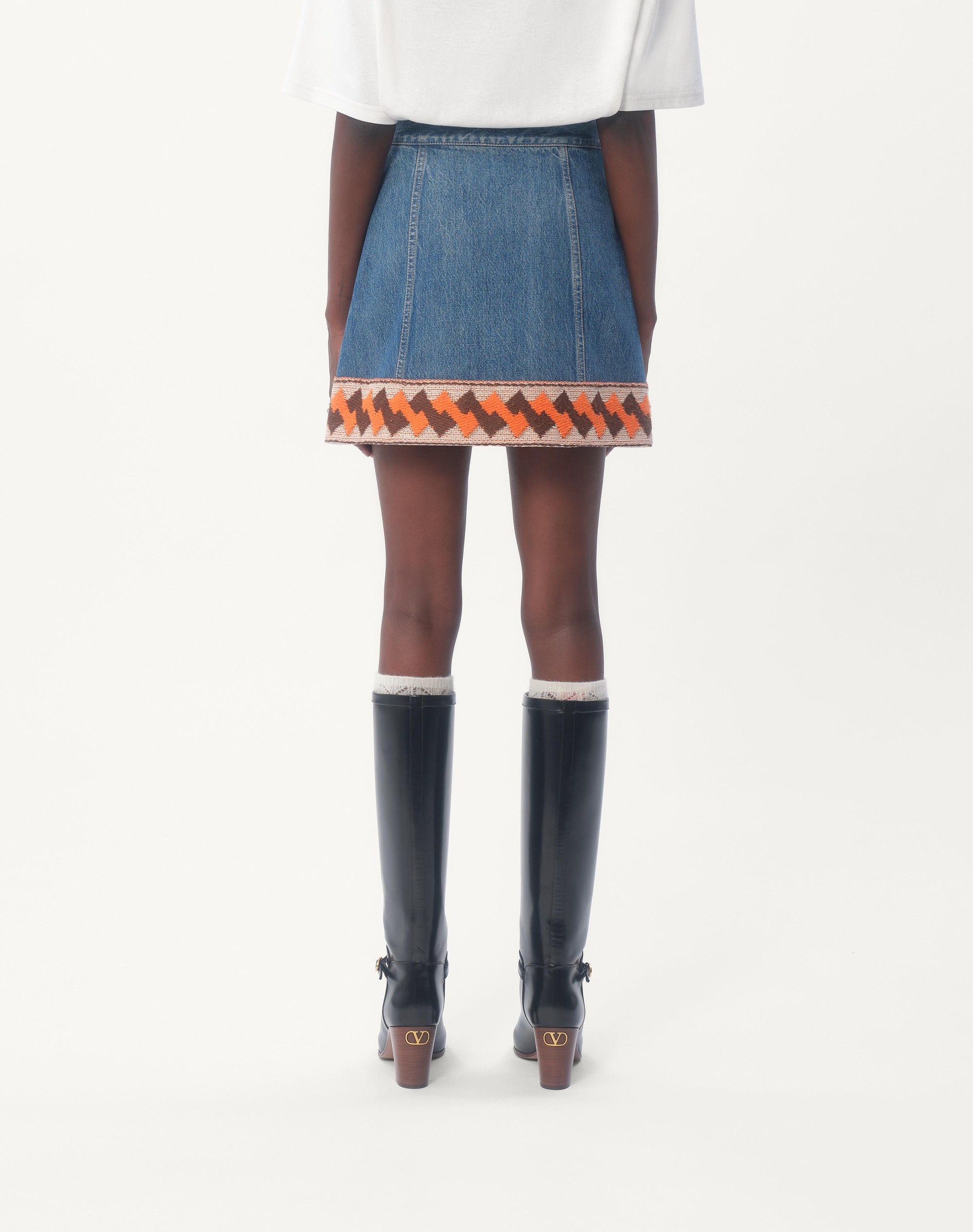 DENIM SKIRT WITH JACQUARD TRIMS - 7