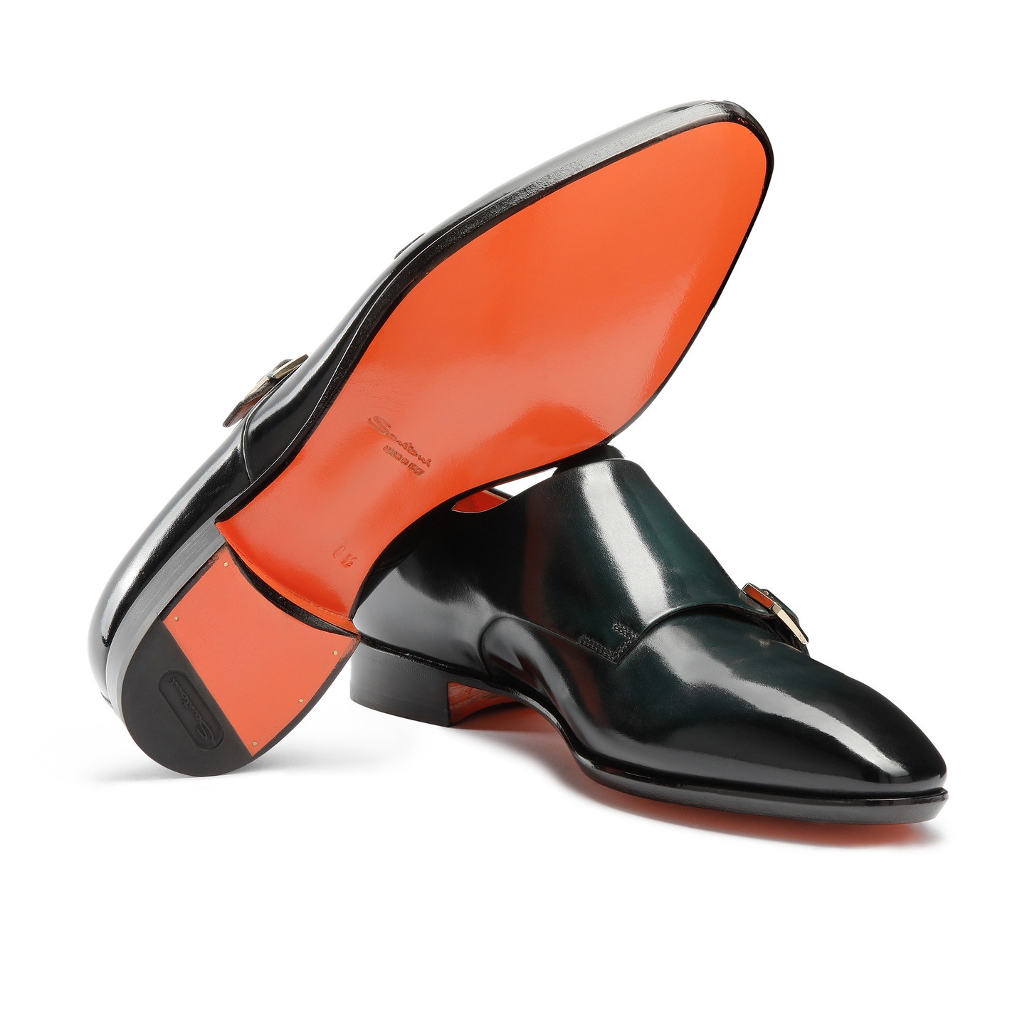 Men's green leather double buckle shoe - 4