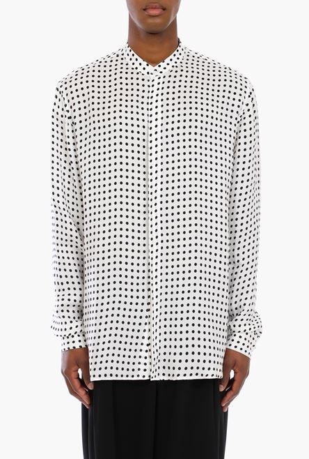 Oversized white cuprammonium rayon shirt with black polka-dots - 5