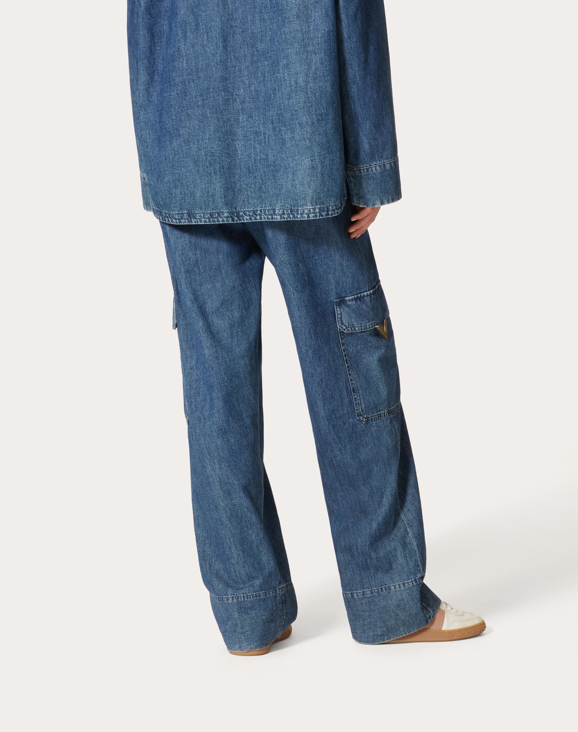 CHAMBRAY DENIM CARGO PANTS - 4